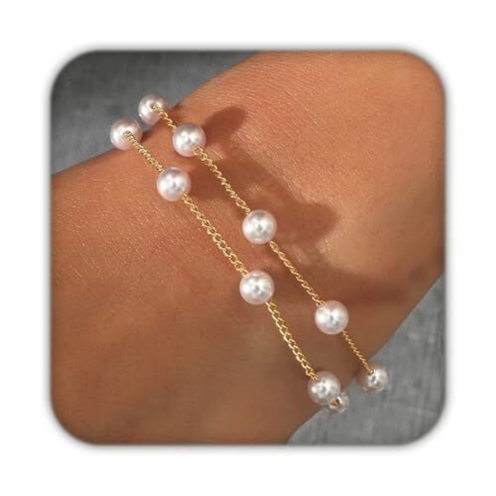 5260 Pearl Bracelets 18K Gold Plated Bracelets Stack as Gifts for Girls